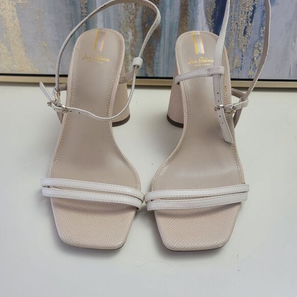 Sam Edelman Kit Ivory Square Toe Slingback Strap Cylindrical Block Heel Sandals - Picture 3 of 11